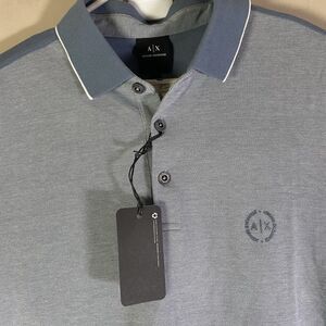 A|X Armani Exchange Men's Two Tone Collar Cotton Polo Shirt Blue XL